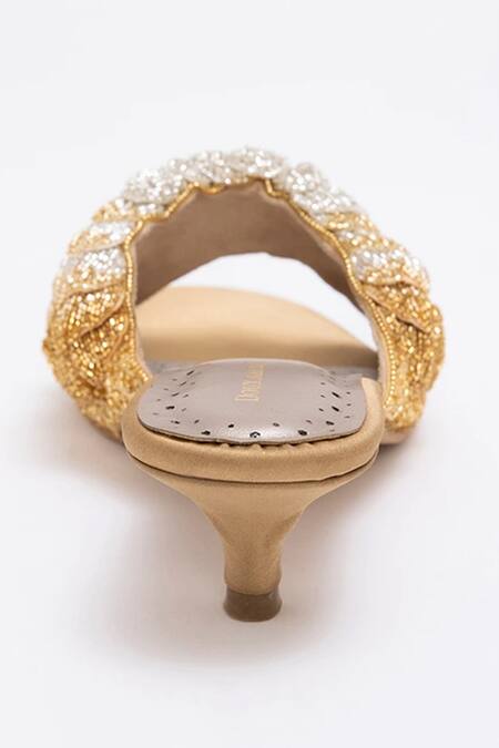 Buy Doux Amour Gold Cut Work Rosalind Belinda Peony Embellished Heels Online at Aza Fashions Buy_Doux Amour_Gold Cut Work Rosalind Belinda Peony Embellished Heels _Online_at_Aza_Fashions