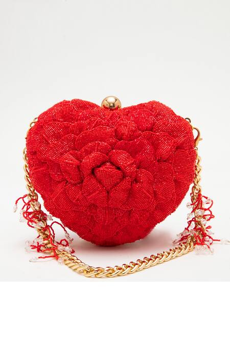 Doux Amour Red Embroidery Isa Bright Crystal Embellished Clutch Online at Aza Fashions Doux Amour_Red Embroidery Isa Bright Crystal Embellished Clutch _Online_at_Aza_Fashions