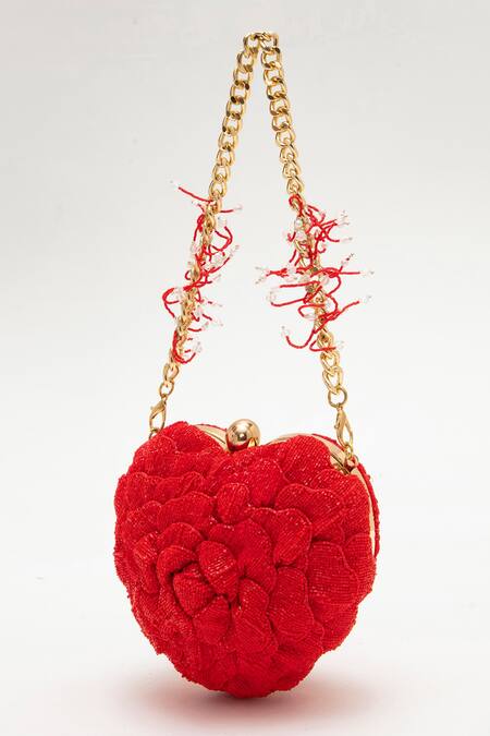 Buy_Doux Amour_Red Embroidery Isa Bright Crystal Embellished Clutch _Online_at_Aza_Fashions