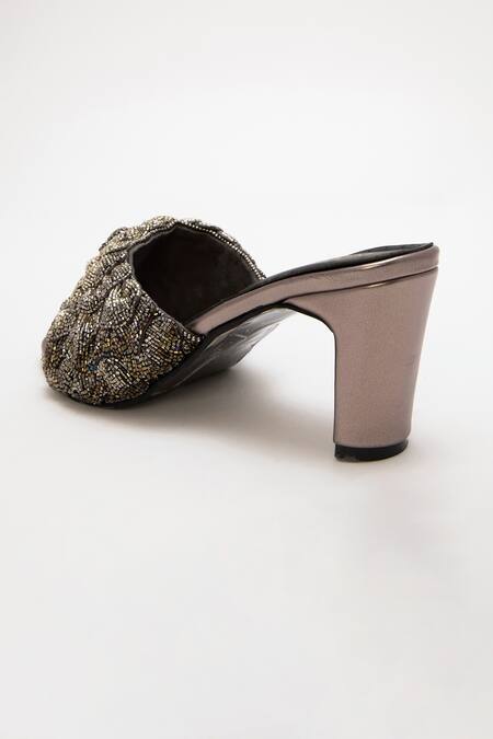 Doux Amour_Silver Cut Dana Work Matilda Belinda Peony Block Heels _Online_at_Aza_Fashions