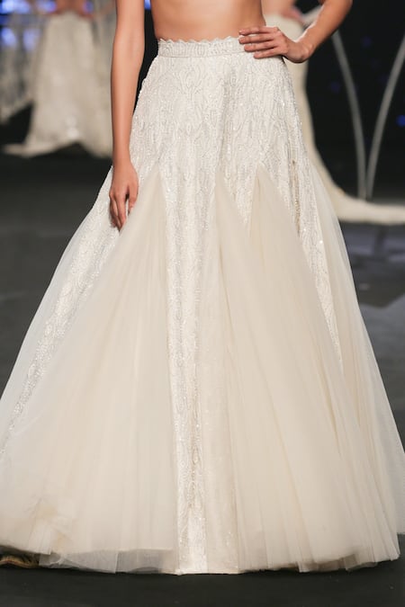 Disha Patil_Ivory Lehenga Raw Silk And Net Hand Embroidery Godet & Blouse Set  _Online_at_Aza_Fashions