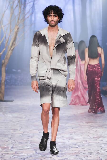 Nirmooha_Off White Crepe Haze Print Shorts _Online_at_Aza_Fashions