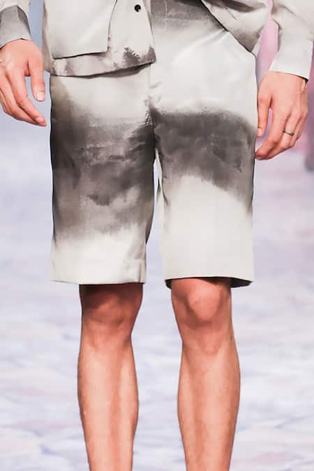 Buy_Nirmooha_Off White Crepe Haze Print Shorts _Online_at_Aza_Fashions