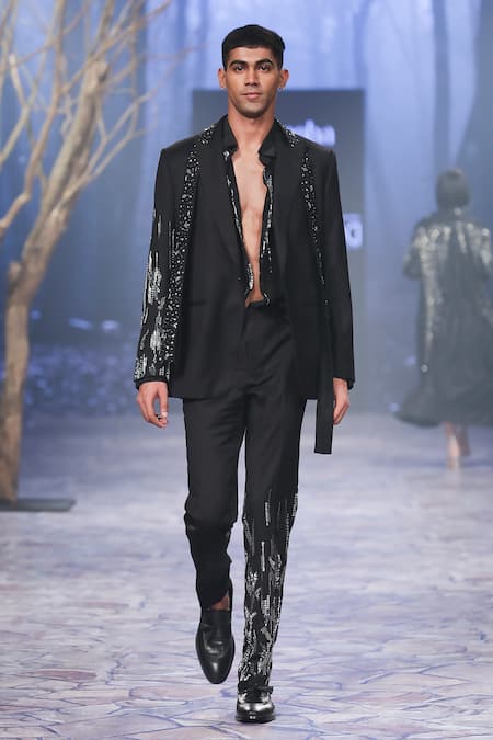 Buy_Nirmooha_Black Sequins Hand Embroidered Trouser _Online_at_Aza_Fashions