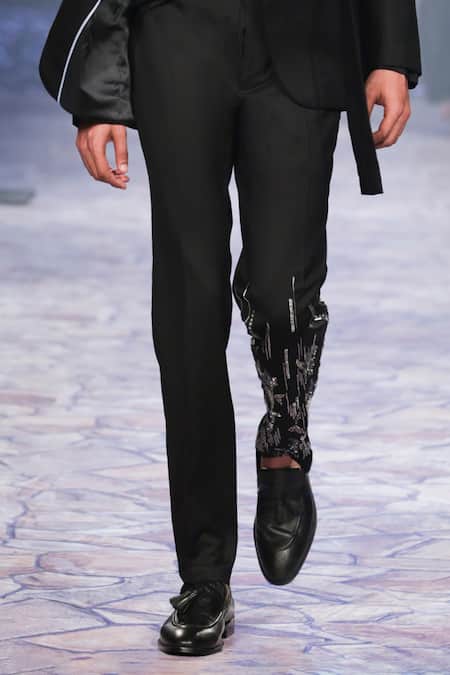 Nirmooha_Black Sequins Hand Embroidered Trouser _at_Aza_Fashions