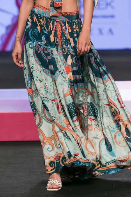 Limerick By Abirr N' Nanki_Multi Color Crepe Lile Printed Skirt _at_Aza_Fashions