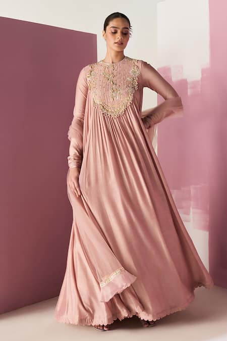 Ridhi Mehra Pink Anarkali Fine Silk Jaajim Long With Ruffle Hem Dupatta Online at Aza Fashions Ridhi Mehra_Pink Anarkali Fine Silk Jaajim Long With Ruffle Hem Dupatta _Online_at_Aza_Fashions