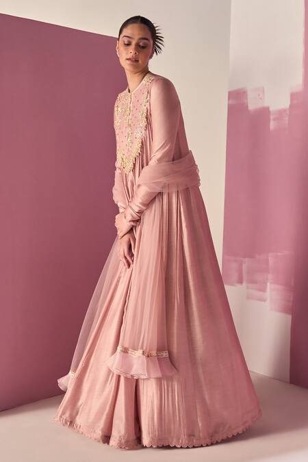 Buy Ridhi Mehra Pink Anarkali Fine Silk Jaajim Long With Ruffle Hem Dupatta Online at Aza Fashions Buy_Ridhi Mehra_Pink Anarkali Fine Silk Jaajim Long With Ruffle Hem Dupatta _Online_at_Aza_Fashions