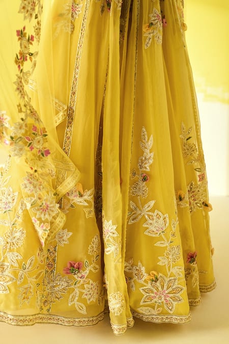 Ridhi Mehra Yellow Blouse - Net/organza Lehenga - Lahya Bridal Pleated Set at Aza Fashions Ridhi Mehra_Yellow Blouse - Net/organza Lehenga - Lahya Bridal Pleated Set _at_Aza_Fashions