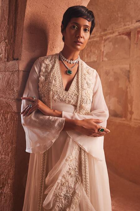 Buy_Ridhi Mehra_Ivory Jumpsuit  Jacket  Drape  Aina And Set  _Online_at_Aza_Fashions