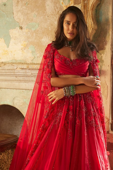 Ridhi Mehra Red Net, Organza Sequins, Embroidery Zeeana Flower Bloom Bridal Lehenga Set at Aza Fashions Ridhi Mehra_Red Net, Organza Sequins, Embroidery Zeeana Flower Bloom Bridal Lehenga Set _at_Aza_Fashions