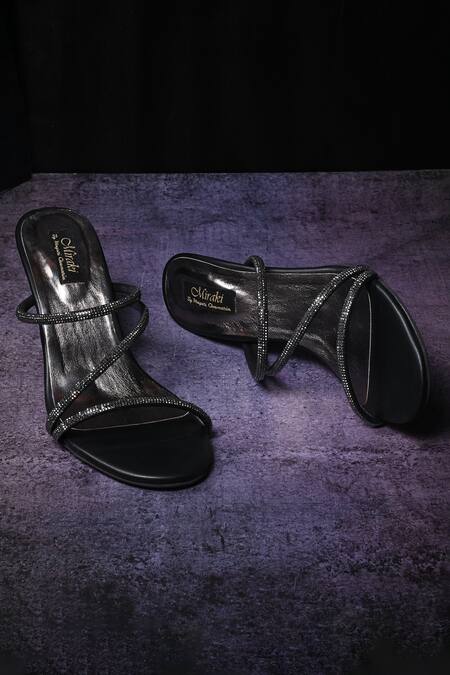 Miraki Black Embellished Rhinestone Straps Heels Online at Aza Fashions Miraki_Black Embellished Rhinestone Straps Heels _Online_at_Aza_Fashions