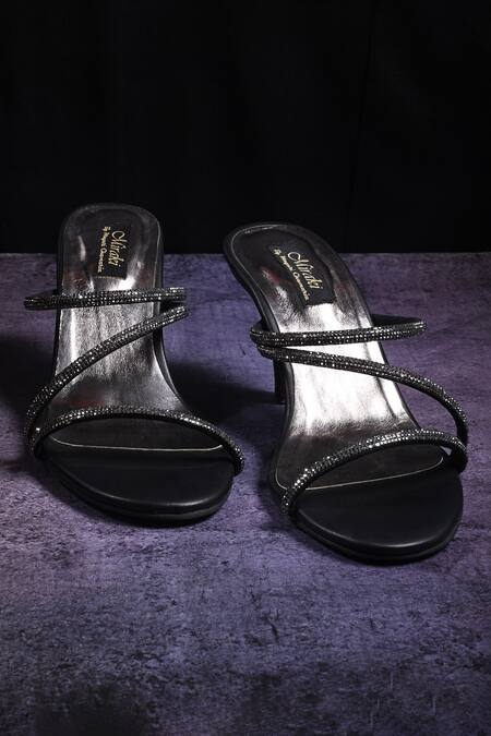 Buy_Miraki_Black Embellished Rhinestone Straps Heels _Online_at_Aza_Fashions