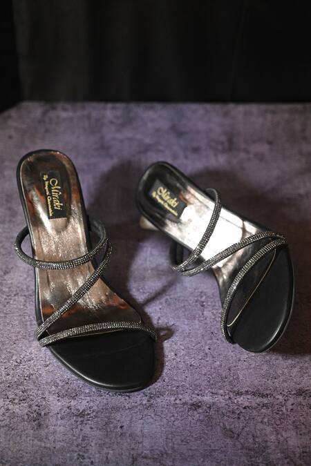 Shop_Miraki_Black Embellished Rhinestone Straps Heels _Online_at_Aza_Fashions