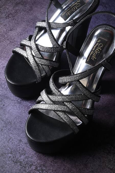 Buy_Miraki_Black Embellished Rhinestone Platform Block Heels _Online_at_Aza_Fashions