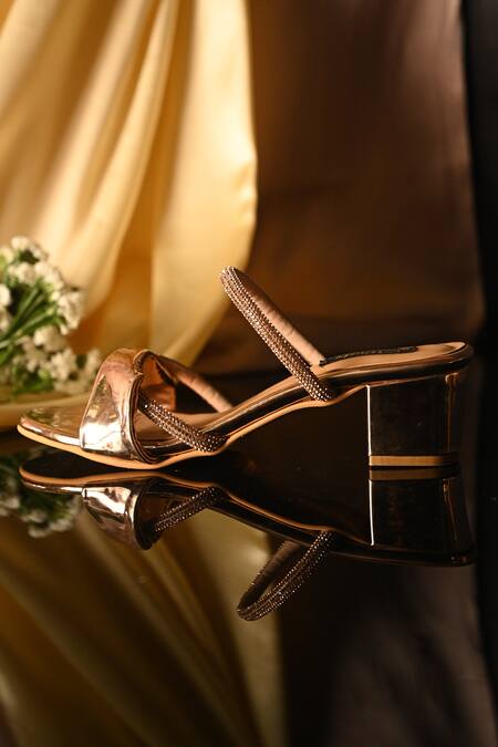 Miraki_Gold Embellished Rhinestone Straps Block Heels _Online_at_Aza_Fashions