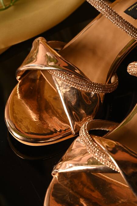 Buy_Miraki_Gold Embellished Rhinestone Straps Block Heels _Online_at_Aza_Fashions
