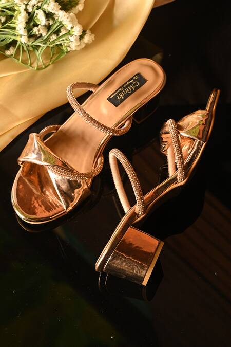 Shop_Miraki_Gold Embellished Rhinestone Straps Block Heels _Online_at_Aza_Fashions