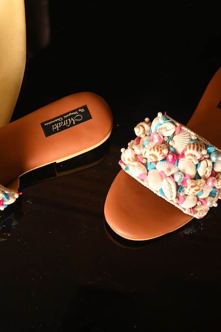 Buy_Miraki_White Embellished Seashells Flats _Online_at_Aza_Fashions