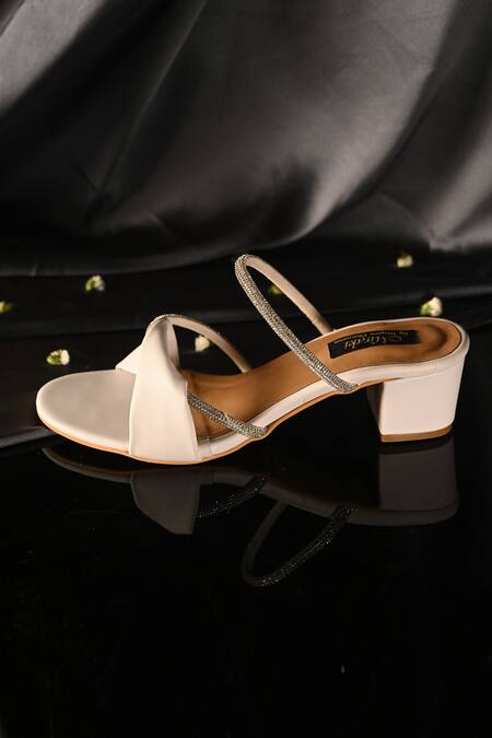 Miraki_White Embellished Rhinestone Straps Block Heels _Online_at_Aza_Fashions