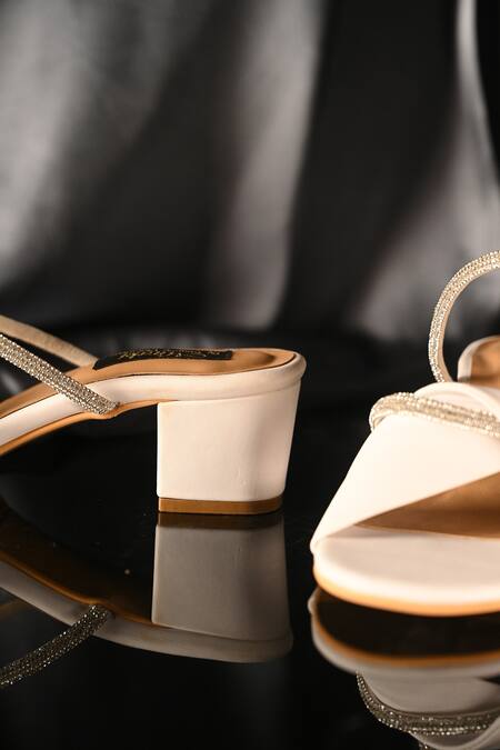 Buy_Miraki_White Embellished Rhinestone Straps Block Heels _Online_at_Aza_Fashions