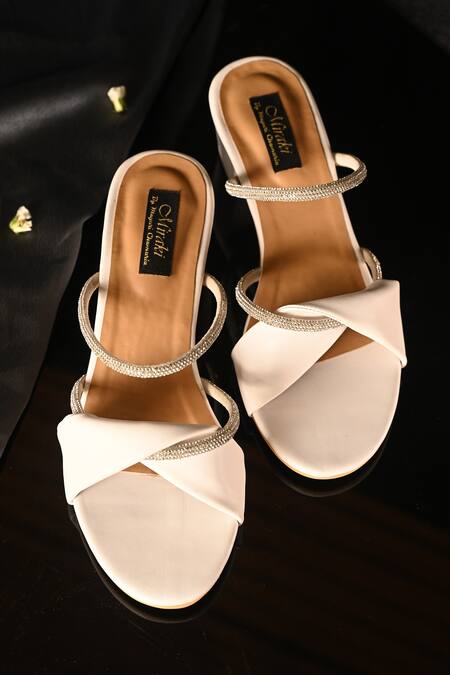 Shop_Miraki_White Embellished Rhinestone Straps Block Heels _Online_at_Aza_Fashions