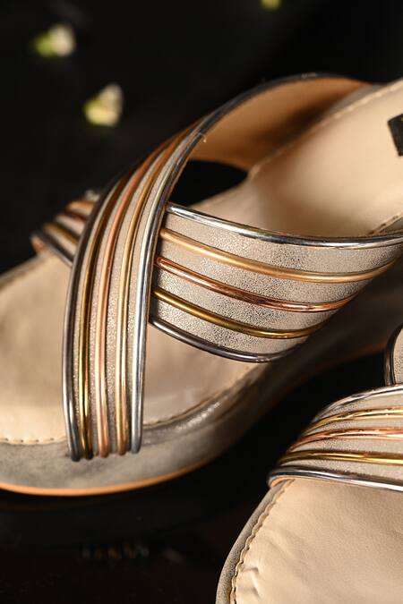 Miraki Multi Color Chains Metallic Cross Strap Wedges Online at Aza Fashions Miraki_Multi Color Chains Metallic Cross Strap Wedges _Online_at_Aza_Fashions