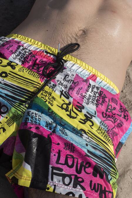 Buy_Goya Swim CO_Pink Polyester Handpainted Printed Swim Shorts _Online_at_Aza_Fashions