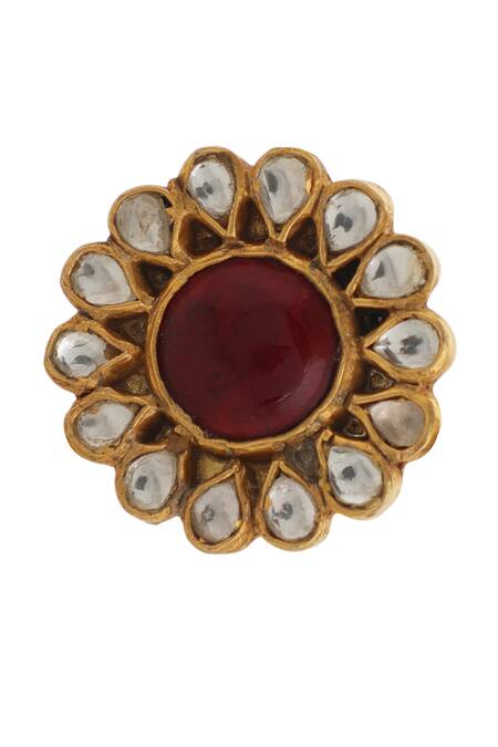 Buy_Riana Jewellery_White Smocking Flower Motif Ring _Online_at_Aza_Fashions