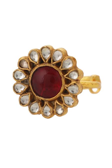 Riana Jewellery_White Smocking Flower Motif Ring _Online_at_Aza_Fashions