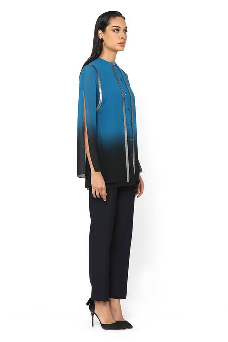 Buy_Rohit Gandhi + Rahul Khanna_Blue Viscose Straight Fit Trouser  _Online_at_Aza_Fashions