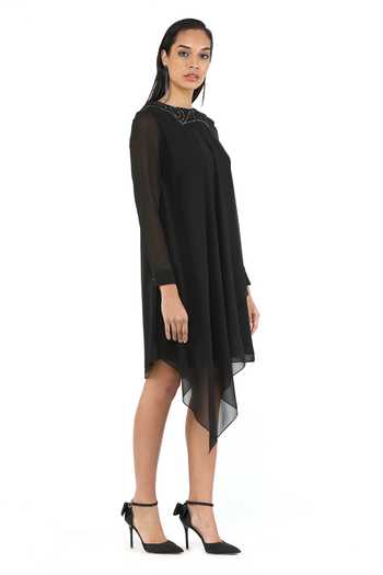 Buy_Rohit Gandhi + Rahul Khanna_Black Georgette Embellished Round Octan Asymmetric Hem Dress _Online_at_Aza_Fashions