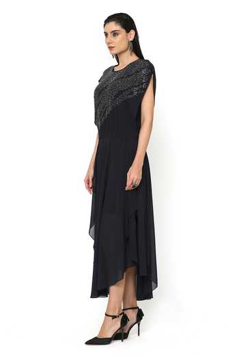 Rohit Gandhi + Rahul Khanna_Blue Tulle Embellished Round Swan Bodice Dress _Online_at_Aza_Fashions