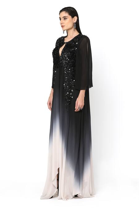 Buy_Rohit Gandhi + Rahul Khanna_Black Tulle Embellished Sequin Round Aries Ombre Gown _Online_at_Aza_Fashions