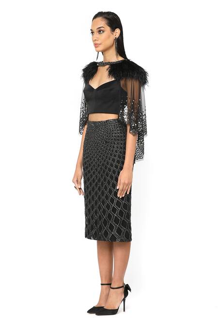 Rohit Gandhi + Rahul Khanna_Black Embellished Tulle Cape _Online_at_Aza_Fashions