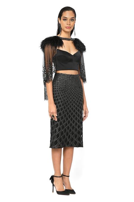 Buy_Rohit Gandhi + Rahul Khanna_Black Embellished Tulle Cape _Online_at_Aza_Fashions