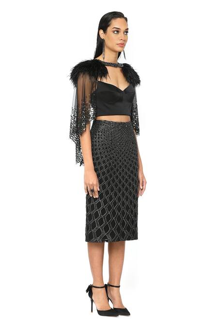 Shop_Rohit Gandhi + Rahul Khanna_Black Embellished Tulle Cape _Online_at_Aza_Fashions