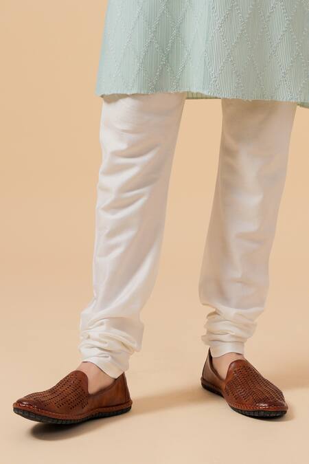 Raghavendra Rathore Blue_Sky Blue Cotton, Silk Embroidery Criss Cross Pattern Kurta Set _Online_at_Aza_Fashions