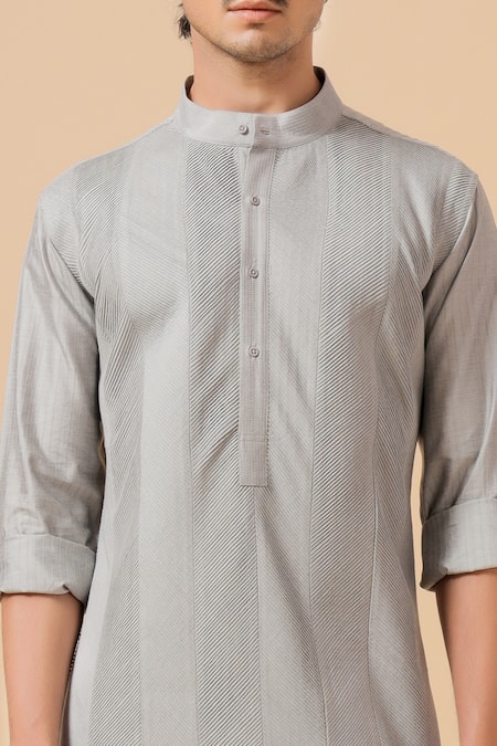 Buy_Raghavendra Rathore Blue_Grey Silk, Cotton Embroidery Pintuck Detail Kurta Set _Online_at_Aza_Fashions