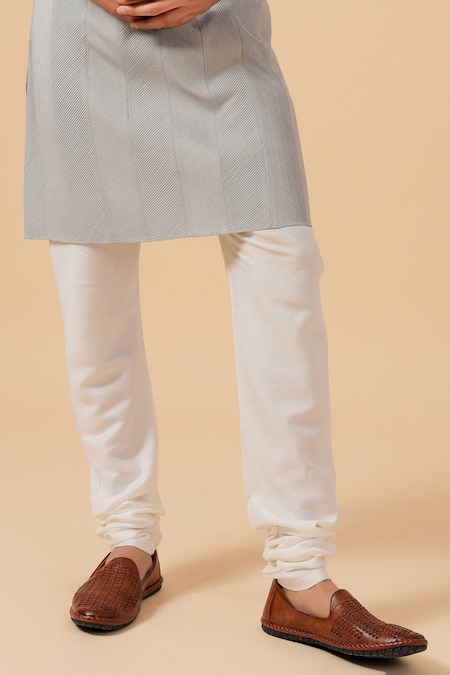 Shop_Raghavendra Rathore Blue_Grey Silk, Cotton Embroidery Pintuck Detail Kurta Set _Online_at_Aza_Fashions