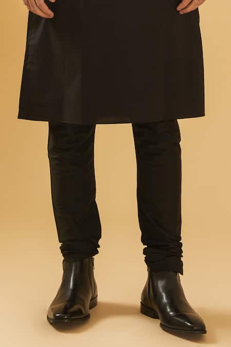 Raghavendra Rathore Blue_Black Chanderi , Cotton, Straight Fit Plain Kurta Set _Online_at_Aza_Fashions