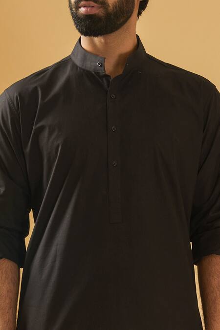 Buy_Raghavendra Rathore Blue_Black Chanderi , Cotton, Straight Fit Plain Kurta Set _Online_at_Aza_Fashions