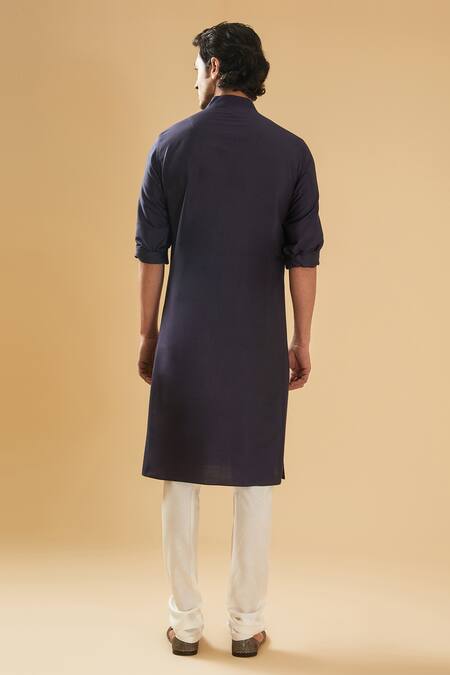 Buy_Raghavendra Rathore Blue_Blue Silk, Cotton Embroidery Navy Jaal Bundi Set _Online_at_Aza_Fashions