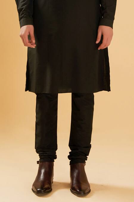 Buy_Raghavendra Rathore Blue_Black Kurta - And Chudidar - Cotton Embroidery Sequin Collar Set _Online_at_Aza_Fashions
