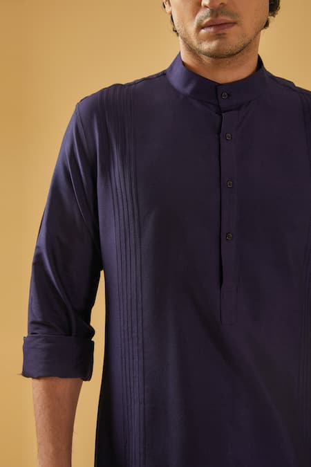 Buy_Raghavendra Rathore Blue_Blue Kurta - Raw And Chudidar - Cotton Placement Pintuck Detail Set _Online_at_Aza_Fashions