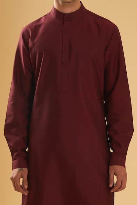 Raghavendra Rathore Blue_Maroon Silk, Cotton Full Sleeve Kurta Set _Online_at_Aza_Fashions