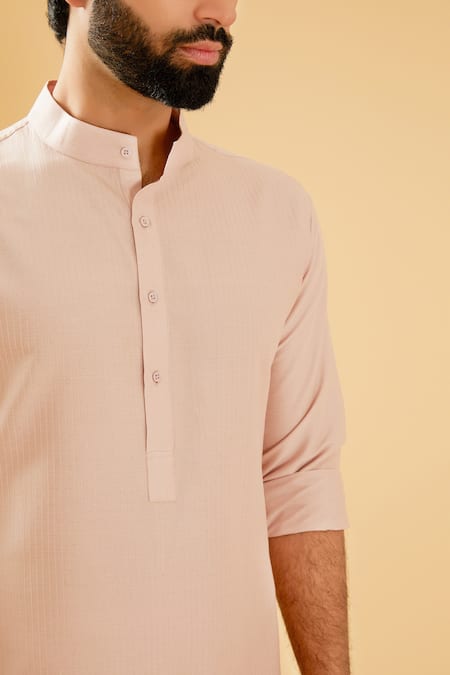 Shop_Raghavendra Rathore Blue_Pink Silk Raw Half Button Placket Kurta _Online_at_Aza_Fashions