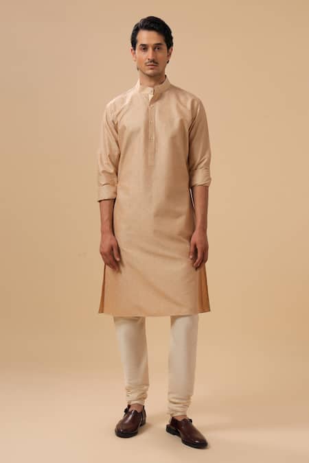 Raghavendra Rathore Blue_Beige Silk, Cotton Embroidery Tonal Kurta With Pant _Online_at_Aza_Fashions