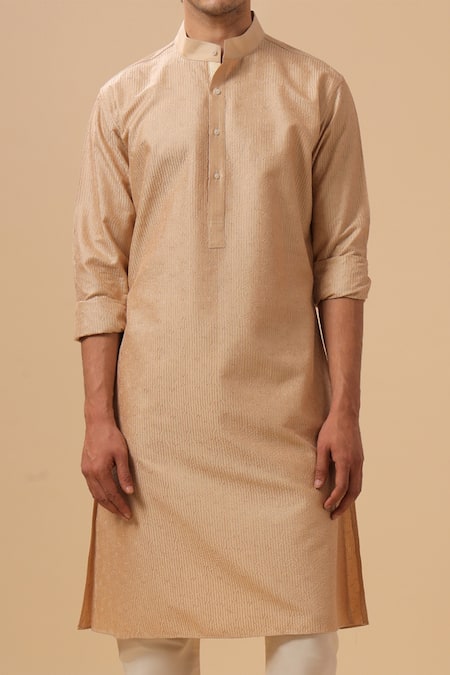 Buy_Raghavendra Rathore Blue_Beige Silk, Cotton Embroidery Tonal Kurta With Pant _Online_at_Aza_Fashions