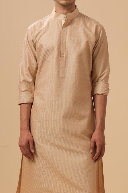 Buy_Raghavendra Rathore Blue_Beige Silk Embroidery Tonal Raw Kurta _Online_at_Aza_Fashions